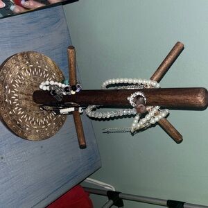 India Boutique Wooden Jewelry Organizer with Brown and White Accents